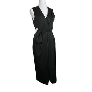 Rachel Roy Black Cutout Dress Wrap Front Midi Cocktail Party Dress Size 2